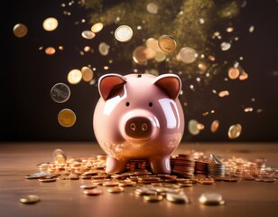 piggy bank amidst a shower of coins wealth accumulation financial growth