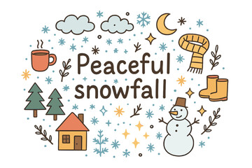 Peaceful Snowfall Illustration. snowfall. Hand-drawn doodle illustration of Peaceful snowfall. Snowflakes,