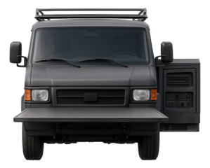 Mobile repair vehicle with fold-out workbench and built-in generator.