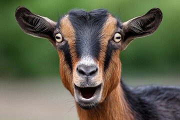 Fototapeta premium Goat showing expression in farm setting during daylight