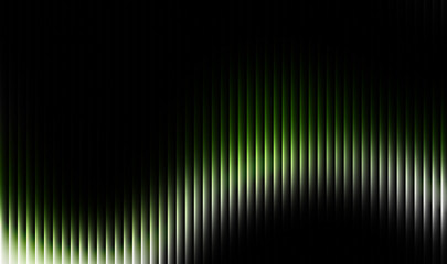 Abstract digital background featuring a vibrant glowing green wave pattern composed of illuminated vertical bars against black space