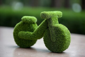 Decoration of a bicycle made from grass in a garden