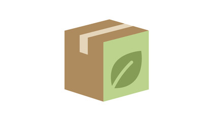 Obraz premium Eco-Friendly Cardboard Box with Green Leaf Logo, Sustainable Brown and Green Packaging, Environmentally Conscious Shipping Container