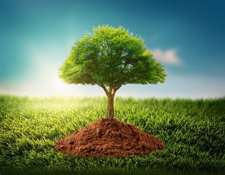 mulching tree in the grass