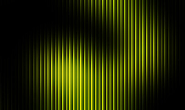 Abstract vertical lime green light bars radiate illumination against a dramatic deep black background creating dynamic visual texture