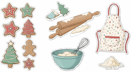 Christmas baking stickers with cookies and apron