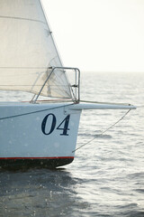 bow of a sailing boat with bowsprit at sailing regatta in the Gulf of Finland at sunny day, sailing...