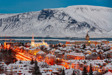Reykjavik, the capital city of Iceland, at winter in evening © PálmiG