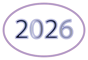 The year 2026 illustrated in a futuristic font within an oval frame Vector
