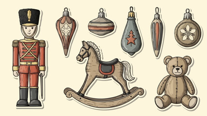 Vintage Christmas decorations and toys set