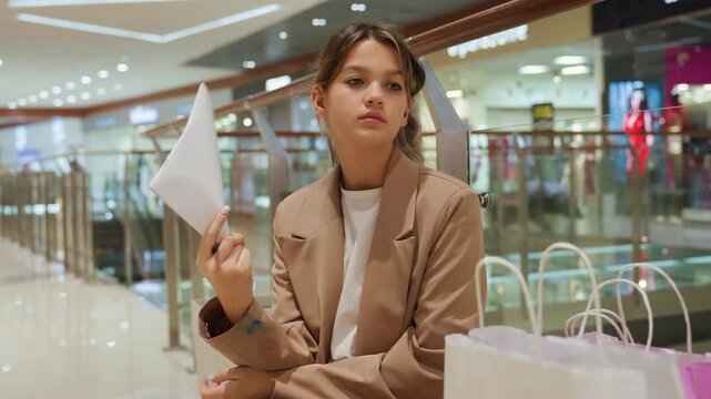stylish individual presenting project amidst retail environment and onlookers, elegant fashion creator exhibiting portfolio confidently beside shopping bags and bright departmental lighting