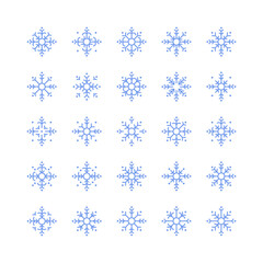 Christmas elements. Flake of snow icons. Modern linear design sign of 25 snowflakes. New year's traditional decor elements.