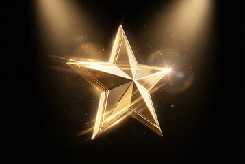 Shimmering Golden Star Under Spotlight with Glimmering Particles for Celebration and Achievement