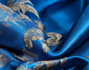 luxurious blue fabric with golden abstract patterns and elegant texture
