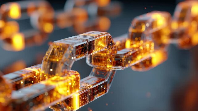 Blockchain technology visualization showcasing interconnected chains with glowing elements representing cryptocurrency dynamics and digital security trends