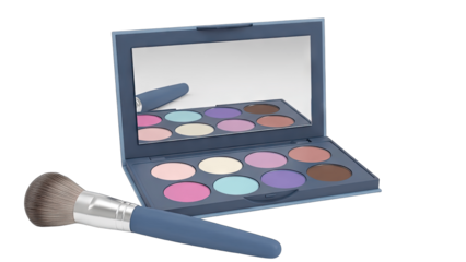 Makeup Palette and Brush on White Background