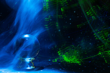 Abstract Cosmic Energy and Crystal Ball with Neon Light Trails