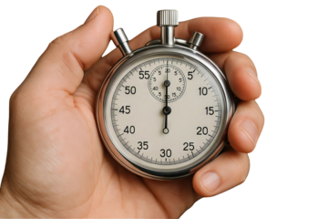 Png classic stopwatch in hand isolated on transparent background. concept of timekeeping, sports timing, classic style, precision measurement.