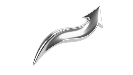 Shiny Silver Curved Upward Arrow 3D Render, Isolated on Transparent Background