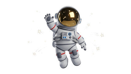 Cute 3D Astronaut Character Waving Hand, Isolated on Transparent Background