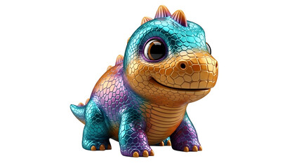 Cute Colorful Baby Dinosaur 3D Render Isolated on Transparent Background