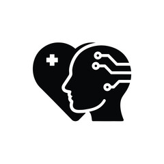 heart with medical cross and human head with circuit board