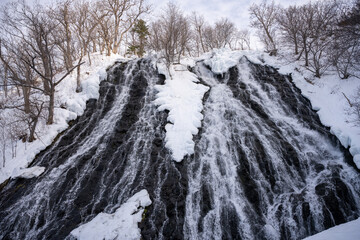 Frozen Oshinkoshin Falls in Winter, Shiretoko, Hokkaido / Frozen waterfall landscape in Japan /オシンコシンの滝
