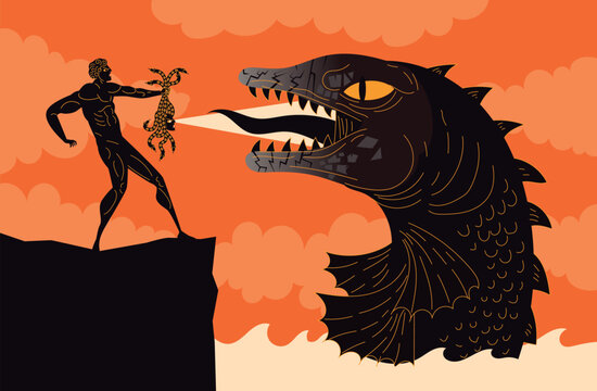 perseus turning the sea monster cetus into stone using the head of medusa