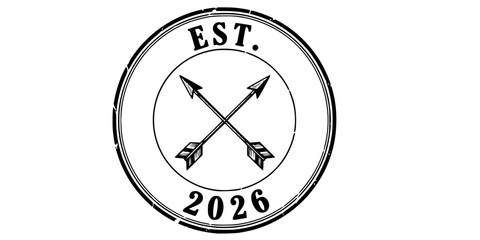 Vintage Hipster Stamp Est 2026 Crossed Arrows Vector Badge Design