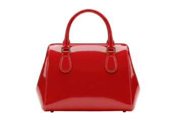 Shiny red patent leather handbag isolated PNG, fashion accessory for women on transparent background, stylish purse for special occasions