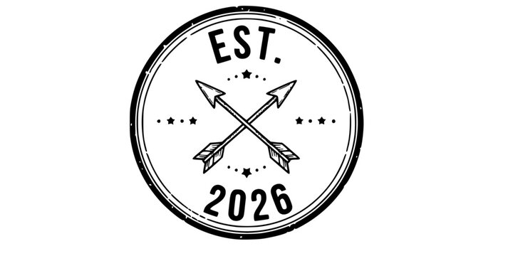 Vintage Hipster Stamp Est 2026 Crossed Arrows Vector Badge Design