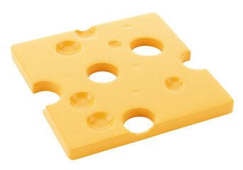 Swiss cheese slice isolated PNG on transparent background, yellow dairy product with holes for food design and culinary projects
