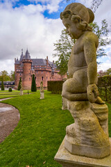 Park view on the De Haar Castle on a nice spring day. Utrecht, Netherlands