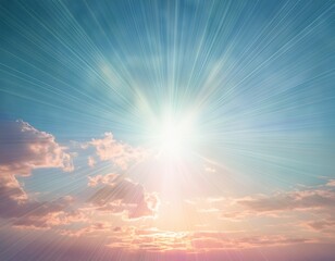 spiritual abstract background of pastel sky with hopeful divine light sun ray from heaven creates powerful peaceful glow concept of faith energy and creation