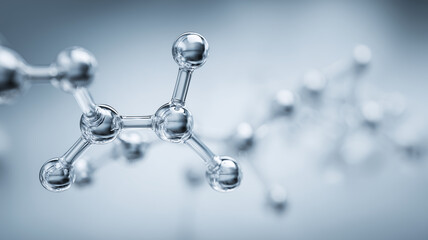 A molecular model depicting connected atomic elements to illustrate chemical interactions, scientific principles and conceptual complexity.
