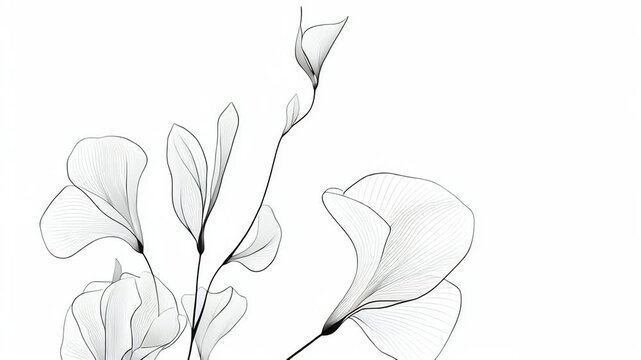 Minimalist Botanical Line Art Growing Animation on White Background