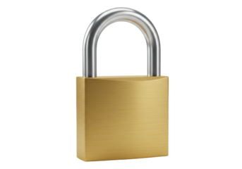 Golden padlock PNG isolated on transparent background, security and privacy concept for graphic design and web projects