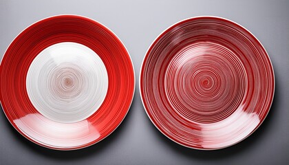 round ceramic plate half red half white