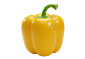 Vibrant yellow bell pepper PNG isolated on transparent background, fresh vegetable with water droplet for healthy eating and cooking