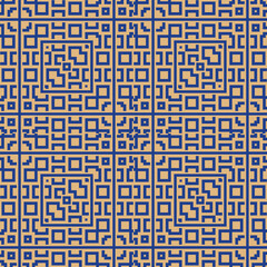 Lines, squares, brackets, checks ornament. Seamless pattern. Geometrical backdrop. Shapes background. Geometric wallpaper. Polygons motif. Digital paper. Textile print. Abstract vector