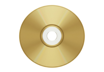 Gold CD isolated PNG on transparent background, compact disc for data storage and music, golden record for audio and digital media