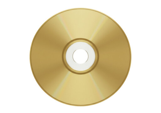 Gold CD isolated PNG on transparent background, compact disc for data storage and music, golden record for audio and digital media