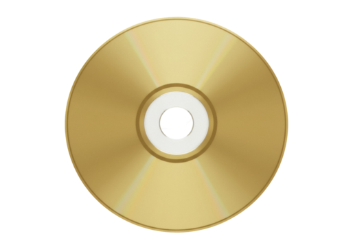 Gold CD isolated PNG on transparent background, compact disc for data storage and music, golden record for audio and digital media - Powered by Adobe