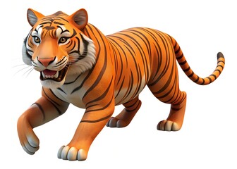 Obraz premium A fierce tiger with orange fur and black stripes appears to be running or jumping forward