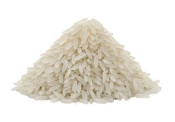 Pile of long grain rice PNG isolated on transparent background, uncooked staple food ingredient for healthy eating and Asian cuisine