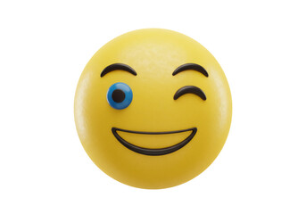 Fototapeta premium Yellow winking emoji PNG isolated on transparent background, playful emoticon with one eye open for social media and digital communication
