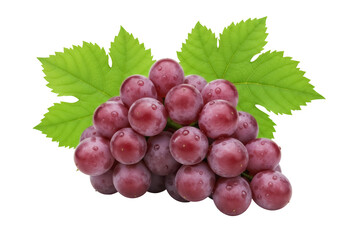 Fresh red grapes with leaves isolated PNG, juicy fruit on transparent background for healthy eating and summer designs