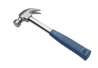 Claw hammer isolated PNG on transparent background, metal tool with blue handle for construction and home improvement projects