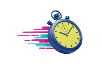 Blue and yellow stopwatch PNG isolated on transparent background, time management and deadline concept for graphic design