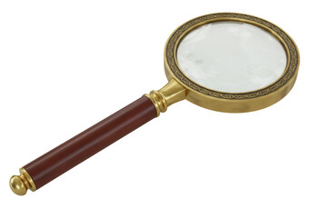 Fototapeta premium Vintage magnifying glass PNG isolated on transparent background, antique style reading tool with wooden handle for detective and educational use